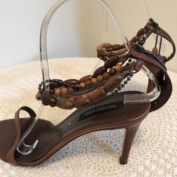 Sergio Rossi beaded ankle strap wrap front slip on heels/sandals - Picture 4 of 8